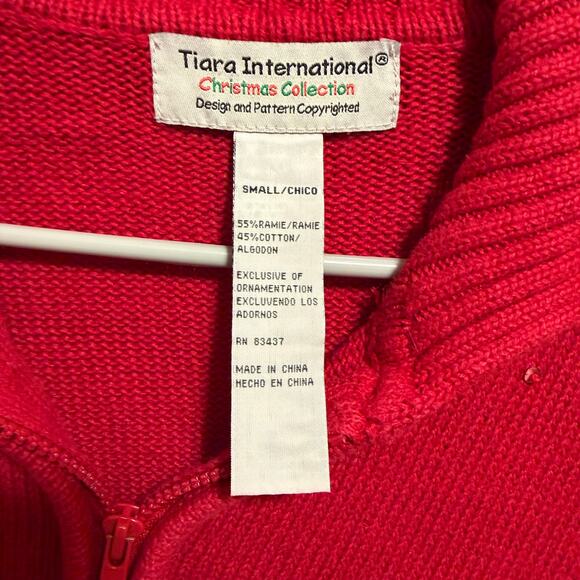VTG Tiara International Christmas Reindeer Zip Cardigan Sweater Small Holiday - Picture 5 of 5